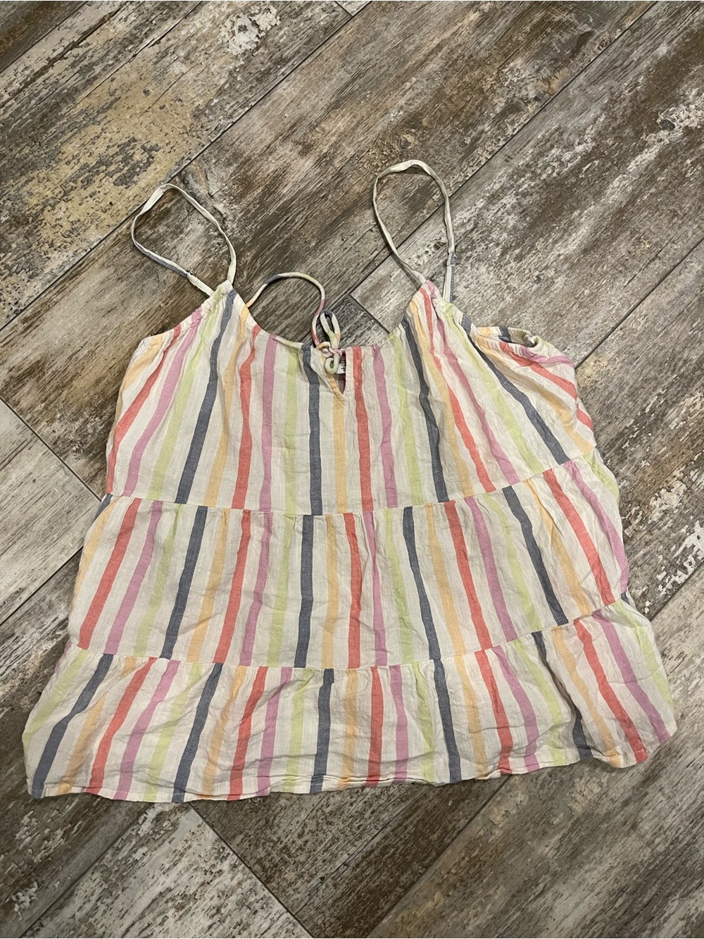 Old Navy Pastel Multi-Stripe Ruffle Tiered Spaghetti Strap Cami